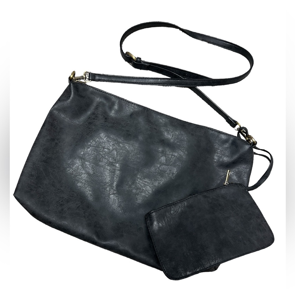 Joy Susan Gray faux Leather Crossbody tote Bag Purse and pouch set medium purse